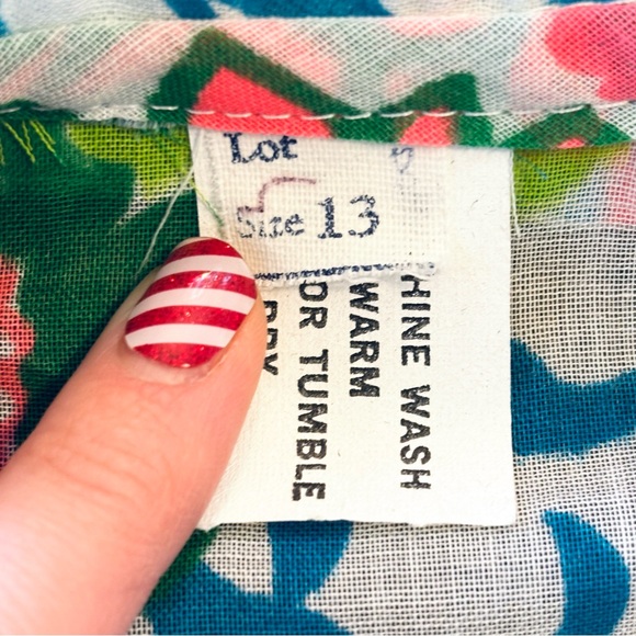 Vintage 70s Retro Floral Button Down Crop Top Blouse Green Pink White - Picture 5 of 6